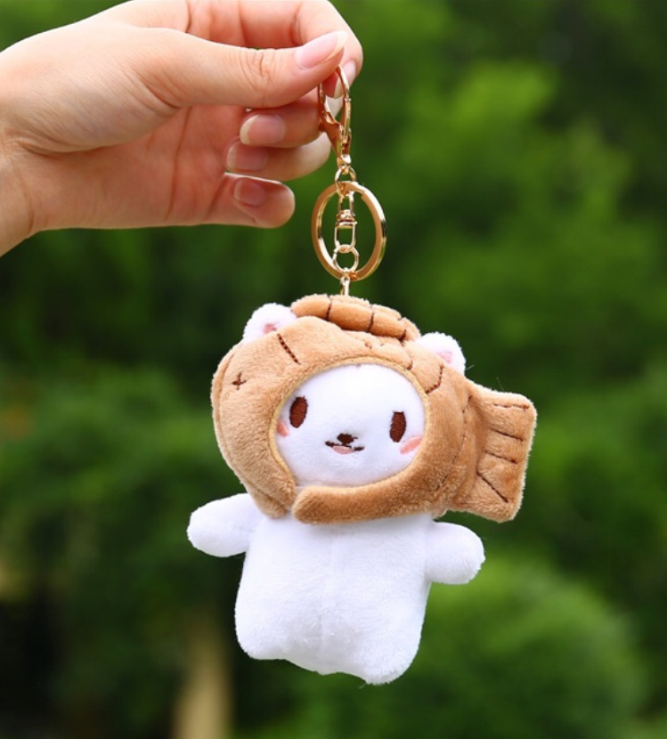 Móc khoá mèo bông đội nón cá