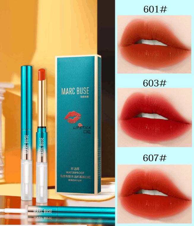 Son khóa màu chống nước Marc Buse son môi bền màu kháng nước lâu trôi chất son nhung lì son 2 đầu Marc Buse Hàn Quốc