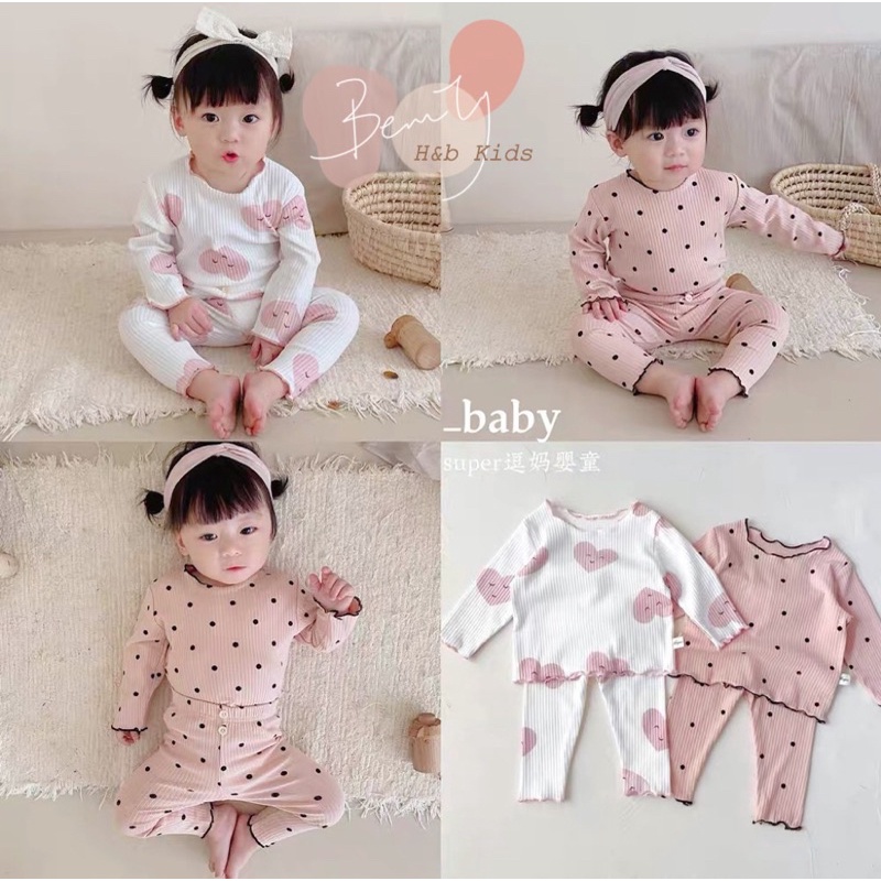 [SET BÉ GÁI] Bộ tăm gân trái tim/ chấm bi cực đẹp cho bé gái (8-18kg)