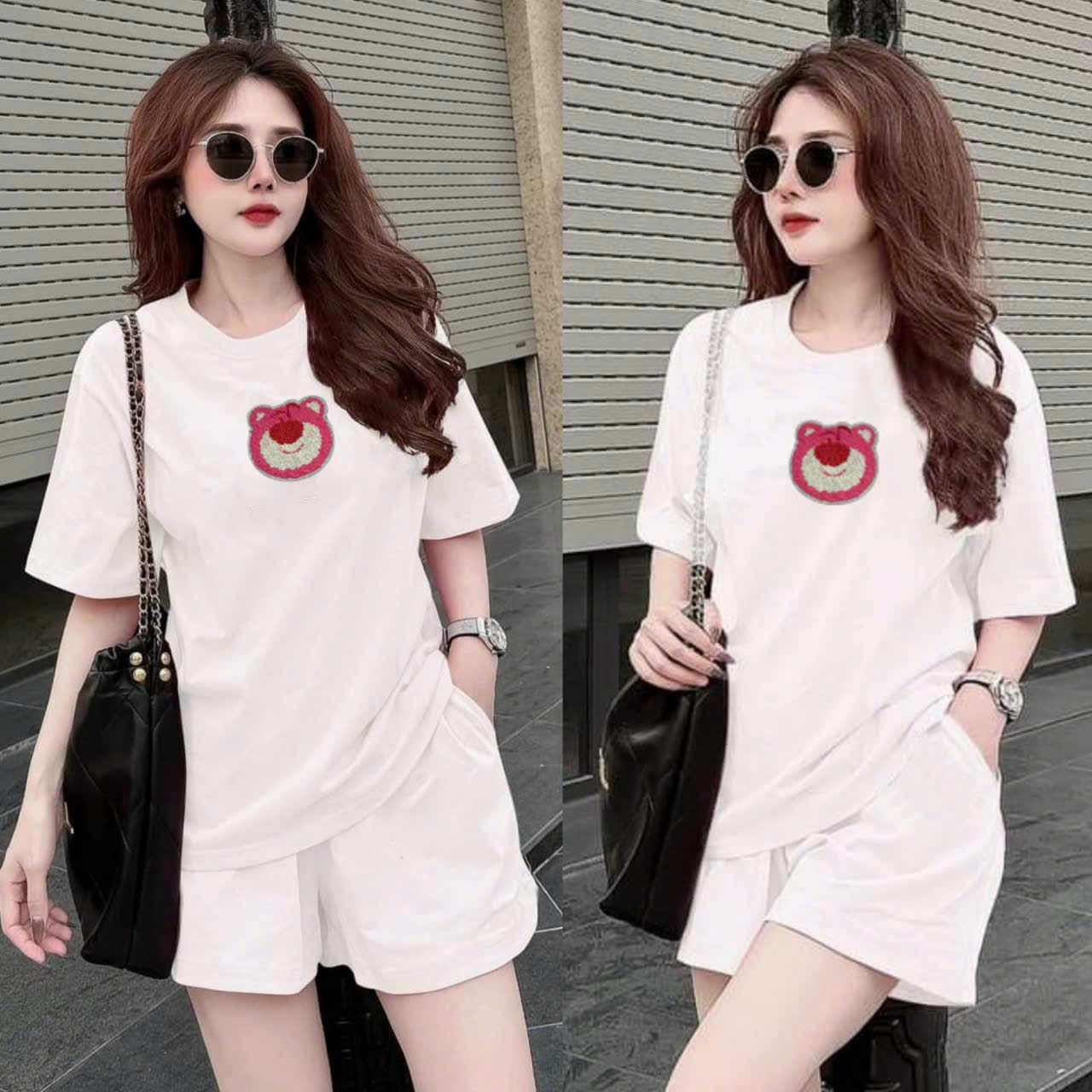 Set đồ bộ mặc nhà, set đồ bộ đi chơi,set bộ đùi , phối họa tiết siêu cưng cực chất, bộ đùi thêu gấu chất cton ,set bộ thời trang form rộng màu sáng,đồ bộ thun đùi form rộng họa tiết,