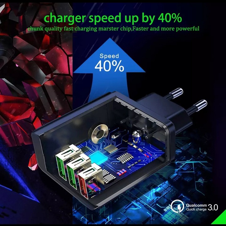 Củ Sạc Nhanh Ba Cổng Qualcomm 3.0 - cổng màu cam