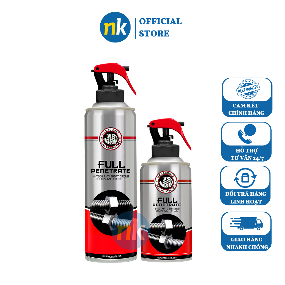 Chai xịt vệ sinh sên Megacools FULL PENETRATE dầu chống rỉ sét chống rò rỉ mạch điện tẩy rửa dầu mỡ dùng cho xe Exciter Winner Sirius mô tô PKL