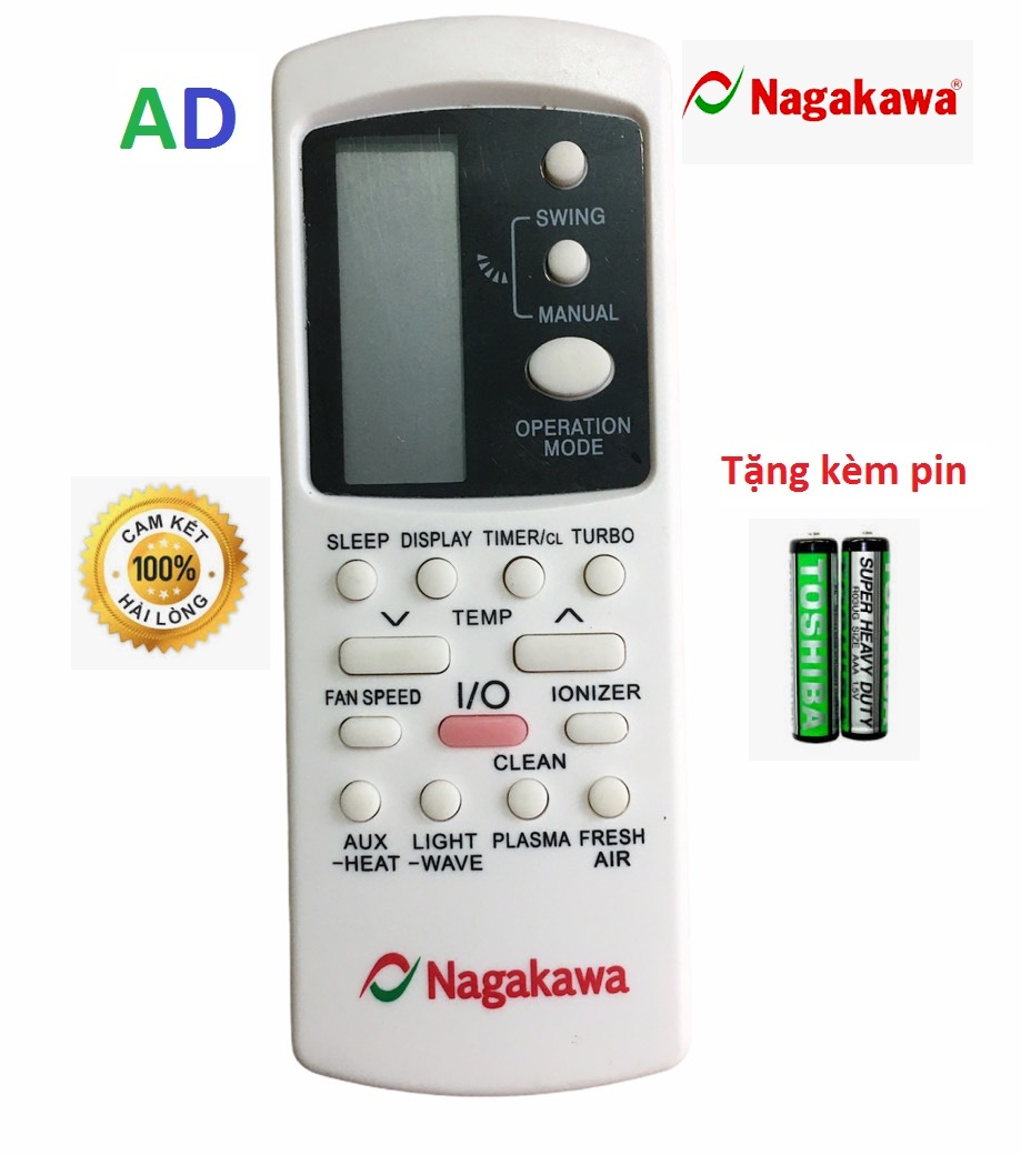 Điều Khiển điều hòa Nagakawa 1 nút đỏ chình giữa loại tốt thay thế cho điều khiển theo máy - Tặng kèm pin - remote Nagakawa - Remote máy lạnh Nagakawa nút hồng - Bảo hành 3 tháng
