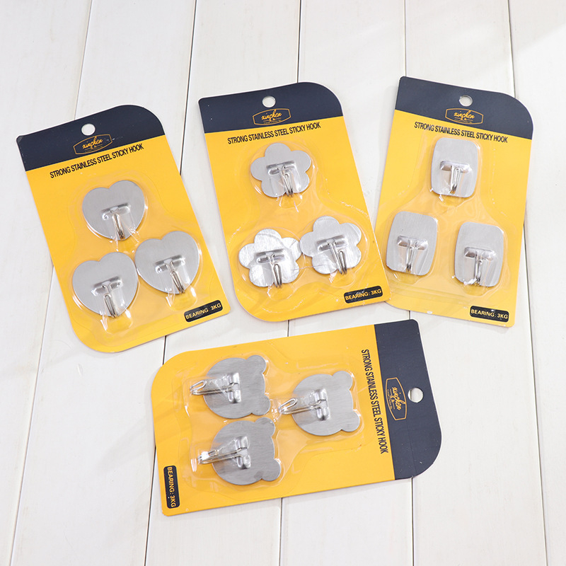 Set 3 móc dán tường mạ inox - bộ móc dán tường siêu chắc chắn - 3 móc treo tường đóng đinh có chịu lực - vỉ móc treo tường dán hoặc đóng đinh siêu chắc