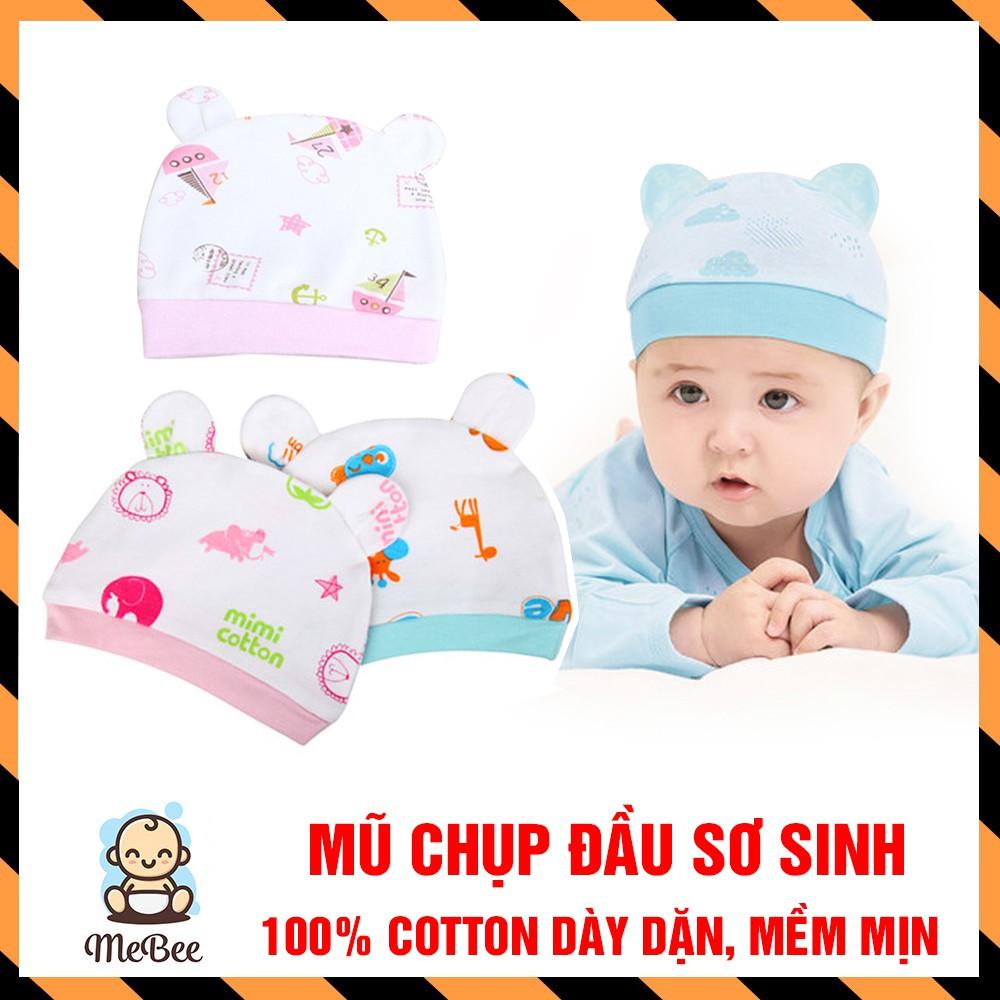 Mũ sơ sinh cotton có tai loại chụp dày dặn cho bé SHOPMEBEE