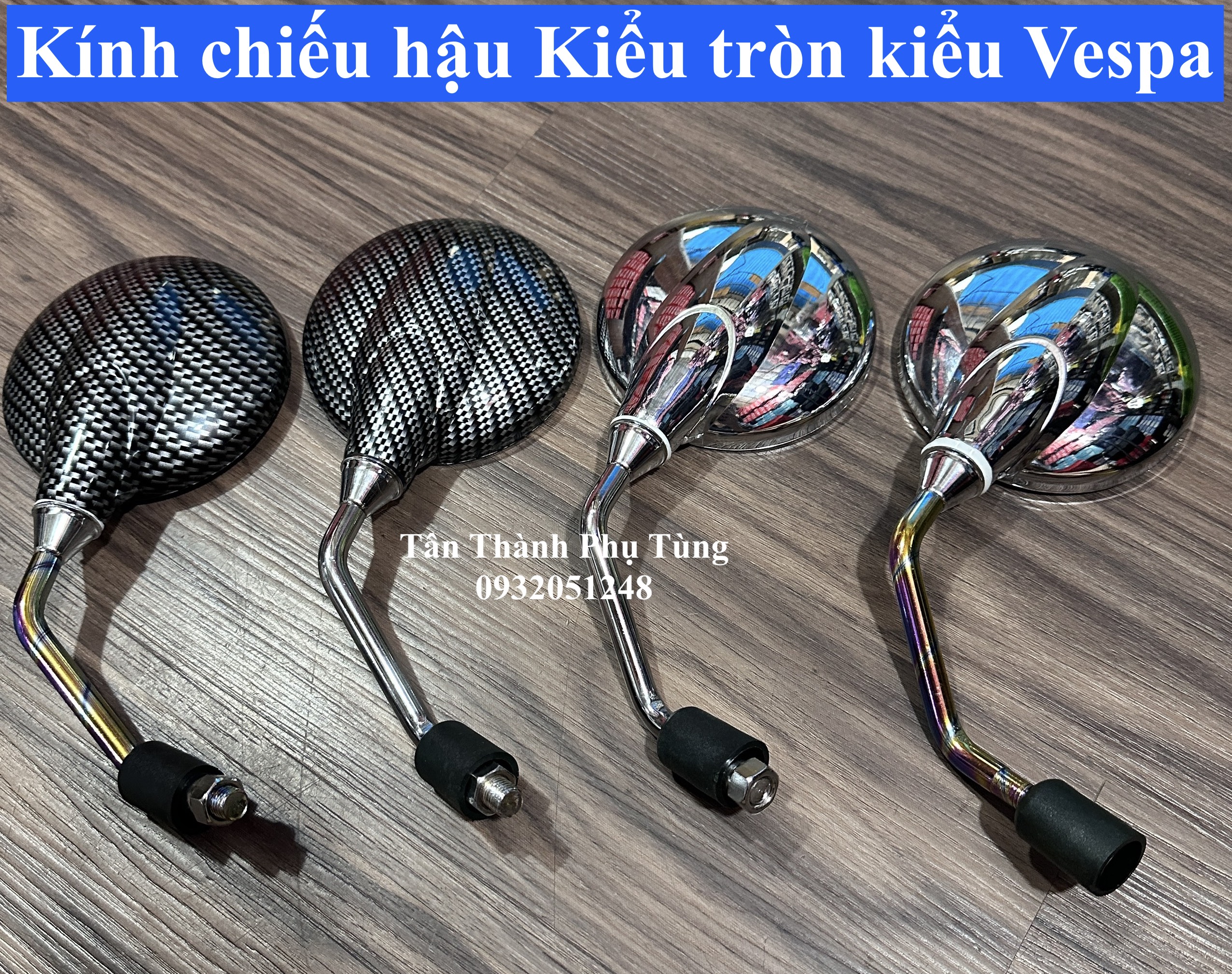 Kính chiếu hậu kiểu Tròn mẫu Vespa ( giá 1 cái bên trái)