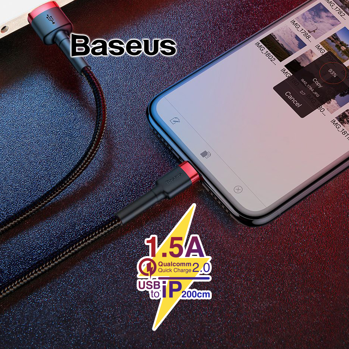 Cáp sạc nhanh Baseus cafule USB to Lightning truyền dữ liệu tốc độ cao cáp bọc dù siêu bền sạc nhanh 1.5A dài 200cm