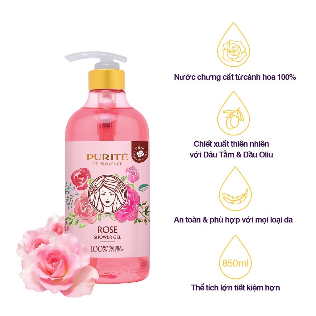 [HCM]Sữa Tắm Giữ Ẩm PURITE PROVENCE 850ml ( hoa hồng )