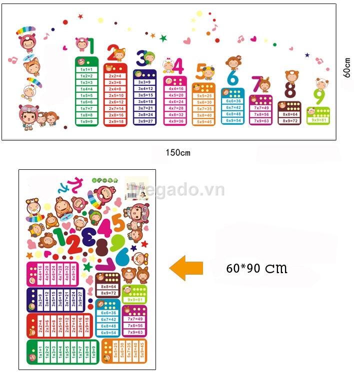 decal dán tường bảng cửu chương cho bé