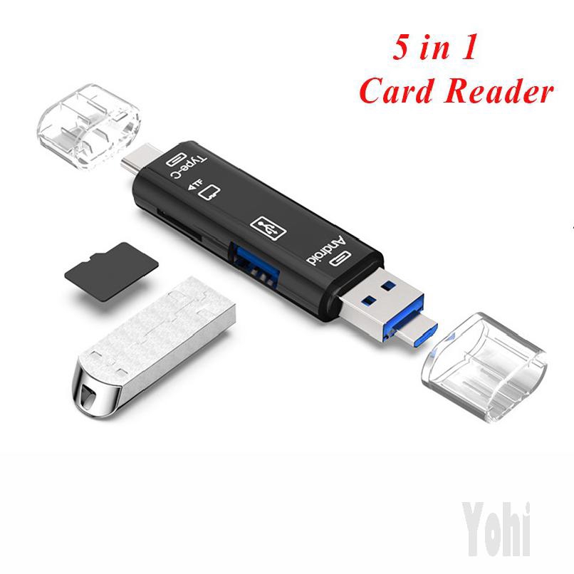 Đầu đọc thẻ nhớ USB 2.0 5 trong 1 cổng Type-C Micro TF OTG cho iOS Android
