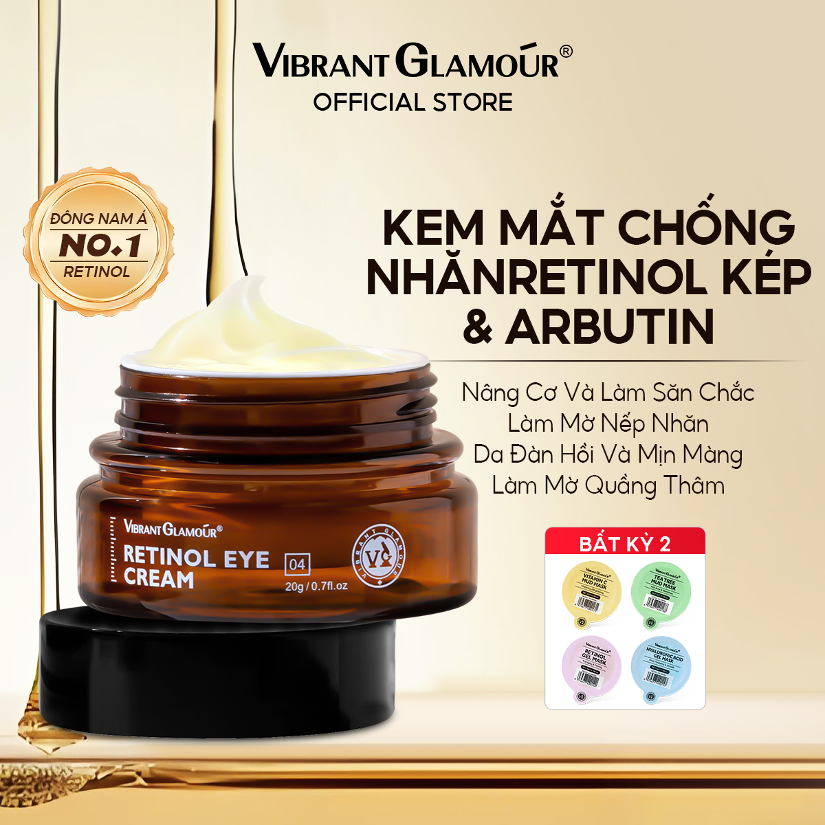 Kem mắt đa năng Retinol 1.5%  VIBRANT GLAMOUR & Săn Chắc Mắt & Chống Lão Hóa Mắt & Xóa Nhăn Mắt & Giảm Quầng Thâm Mắt & Chăm Sóc Mắt & Ức Chế Sự Hình Thành Melanin 20g