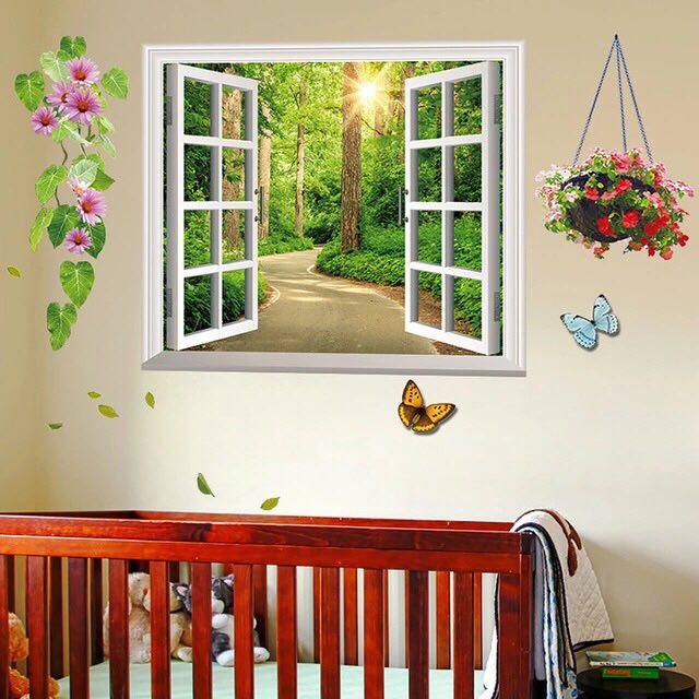 [HCM]DECAL DÁN TƯỜNG CỬA SỔ RỪNG CÂY XANH