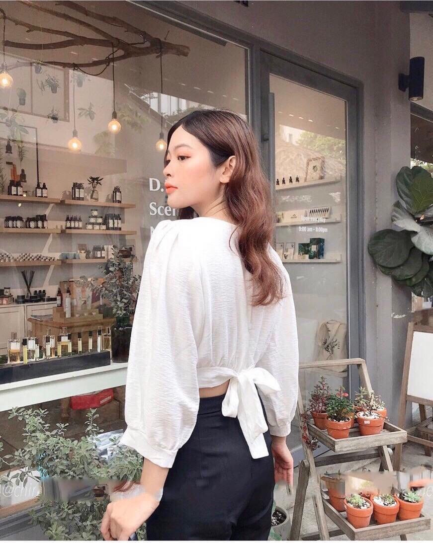 Áo kate tay phồng cột nơ sau-MTB