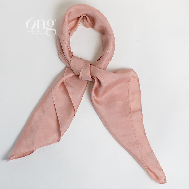 Khăn lụa vuông 100% lụa tơ tằm tự nhiên màu Hồng - Óng Silk