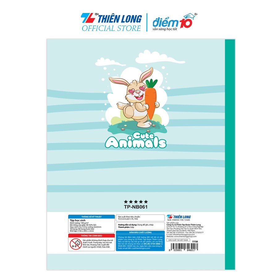 Tập học sinh 96 trang 4 ô ly vuông 100 gsm điểm 10 tp-nb061