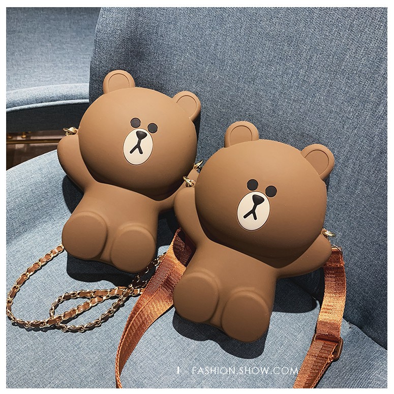 Túi Đeo Chéo Silicon Hình Gấu Brown [HÀNG LOẠI 1]