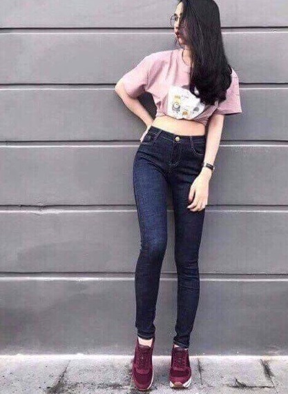 Quần jean nữ (03) lưng cao trơn màu xanh tiêu chất siêu giãn ( size 26 - 34 ) xx-03-ea10