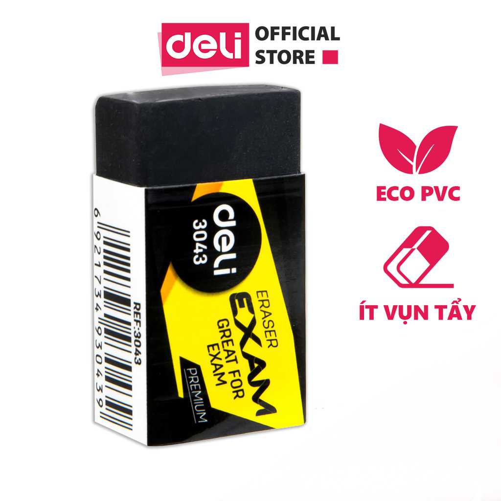 Gôm tẩy 2b deli, 40×22×12mm, đen - 1 viên - e3043