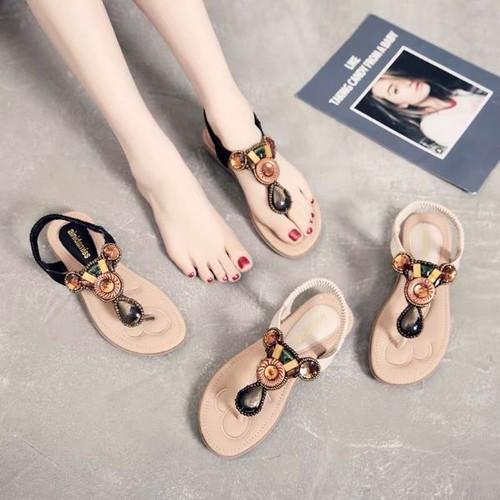 [HCM]Giày sandal đế bệt đính ngọc