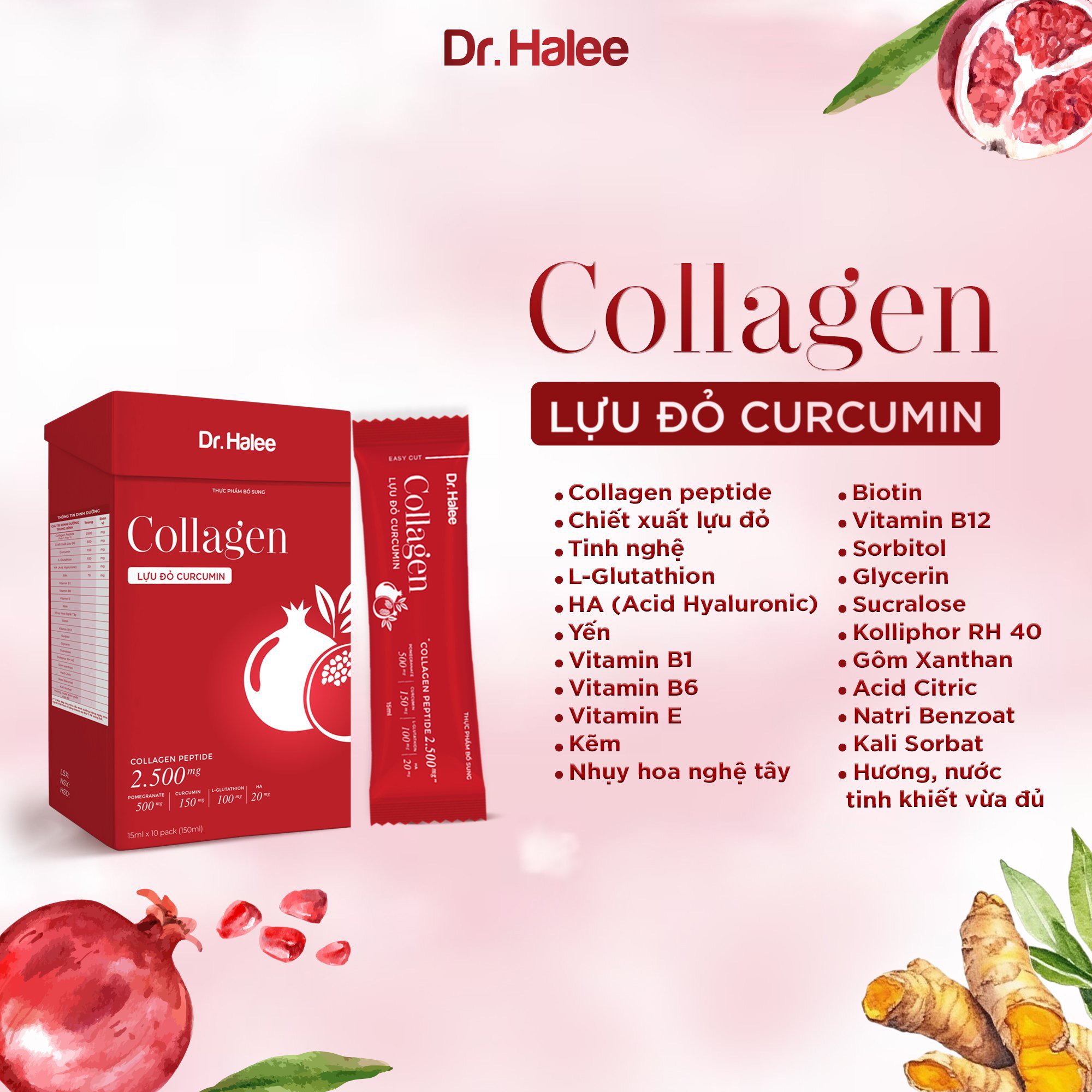 Collagen Lựu đỏ Curcumin - Hộp 10 gói