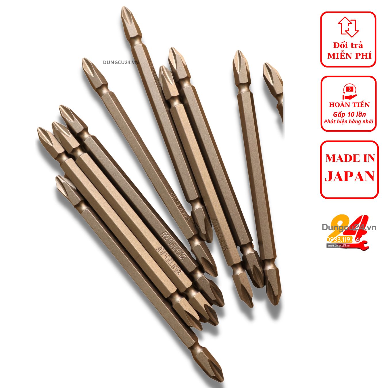 [made in Japan] Mũi vít nhật Vessel, 4 cạnh (+2) PH2 (1 MŨI)