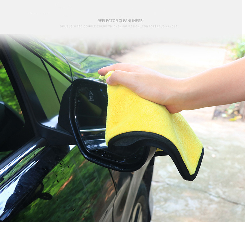 Khăn lau xe ô tô, nhà cửa chuyên dụng màu vàng xám Microfiber 2 lớp thấm hút nước tốt, dày dặn
