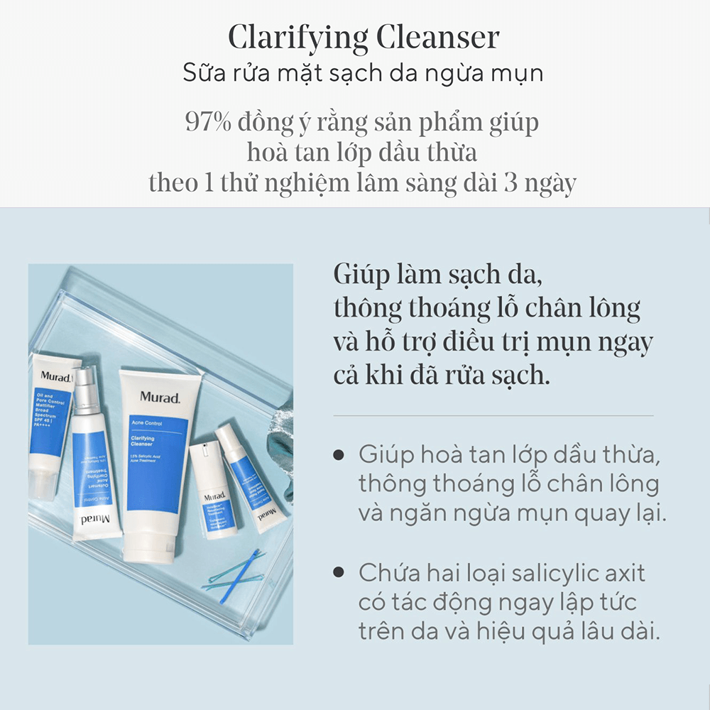Gel rửa mặt cho da dầu mụn Murad Clarifying Cleanser 200ml