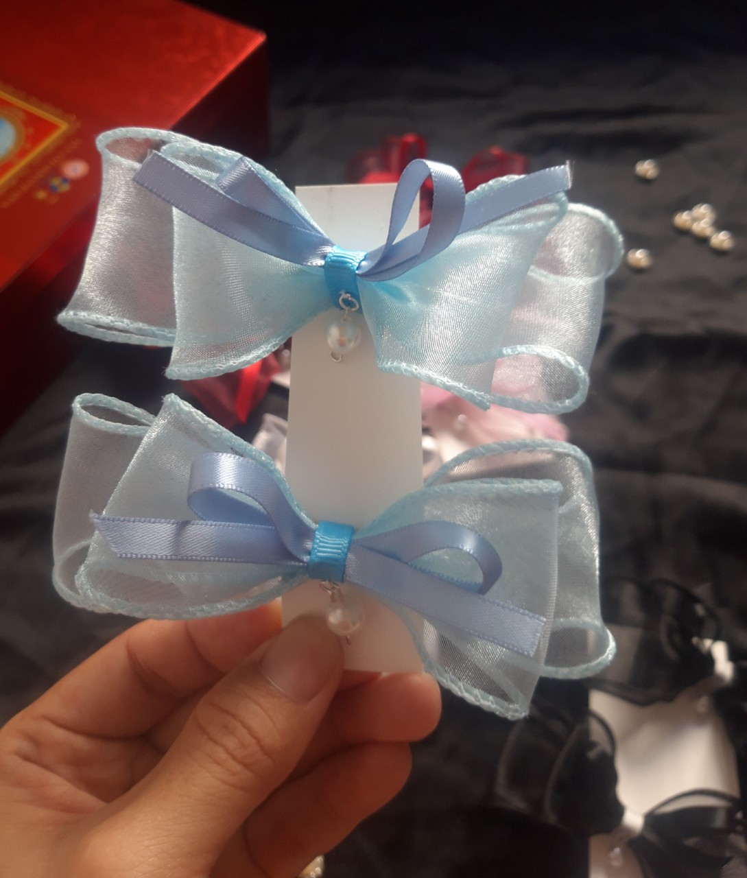 set 2 kẹp tóc/ cột tóc Nơ xoăn cho Bé.
