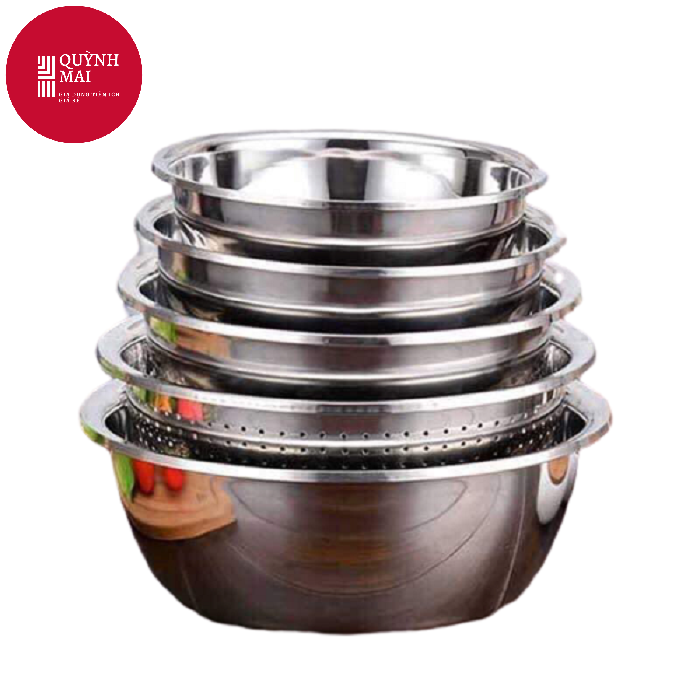 Bộ 5 Thau Rổ Inox Cao Cấp Không Gỉ Sáng Bóng