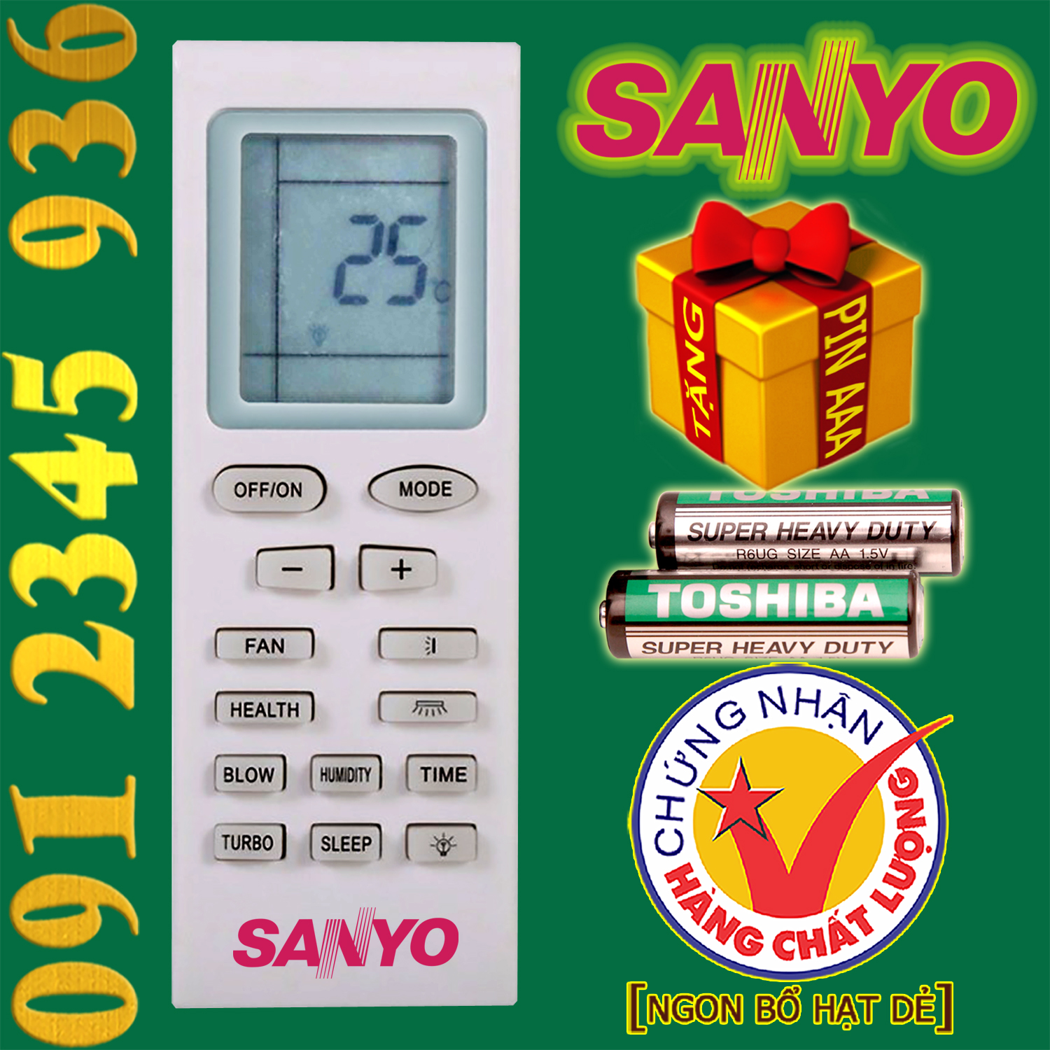 Điều khiển SANYO [HÀNG ĐẸP] cho điều hòa. (Mẫu số 2)