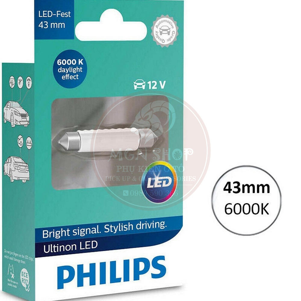 Đèn Philips Ultinon Essential LED [Festoon 30mm 38mm 43mm] [01 bóng/bộ] dành cho ô tô 6000K