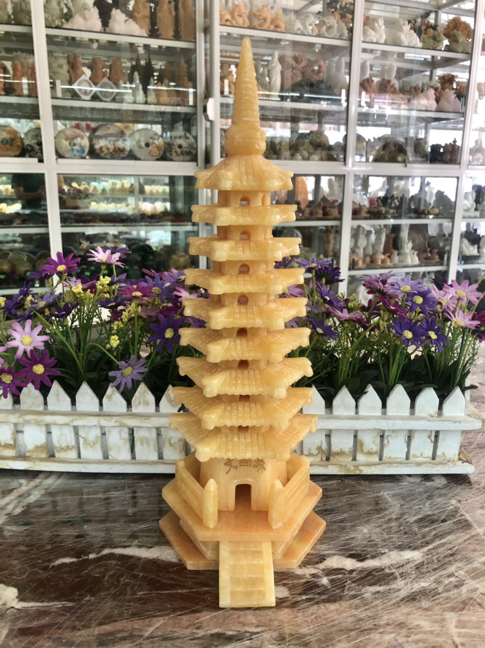Tháp văn xương 9 tầng đá ngọc Hoàng Long cầu công danh tài lộc - Cao 38 cm
