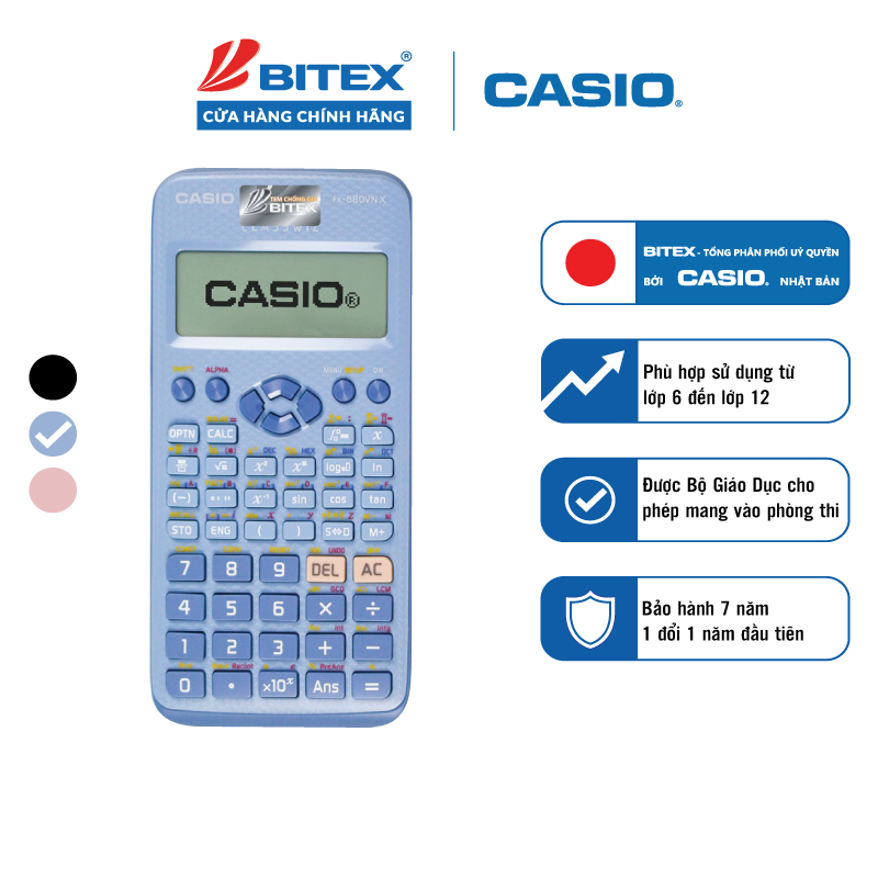 Máy tính fx-580VN X Casio xanh trẻ trung chính hãng dành cho học sinh, sinh viên Dùng cho các kì thi đại học, tốt nghiệp, tính toán chính xác