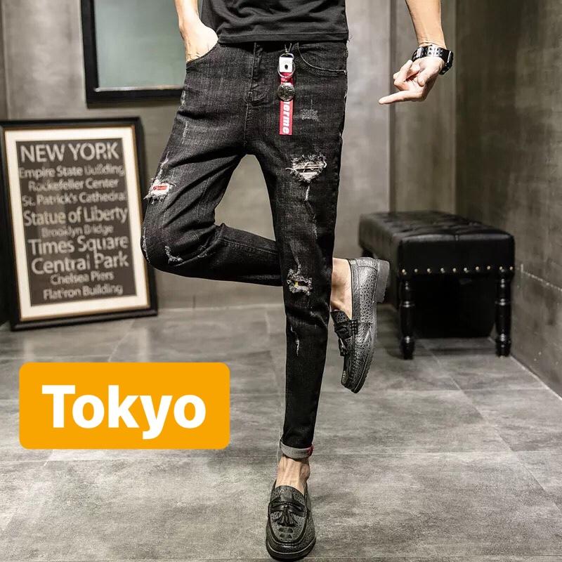 QUẦN JEAN NAM CHẤT BÒ ĐEM NHÁM MÀI XƯỚC THÊU ĐỎ CAO CẤP CJ-1999 - TOKYO FASHION