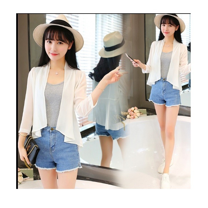 Áo khoác kimono voan  trơn cổ vest