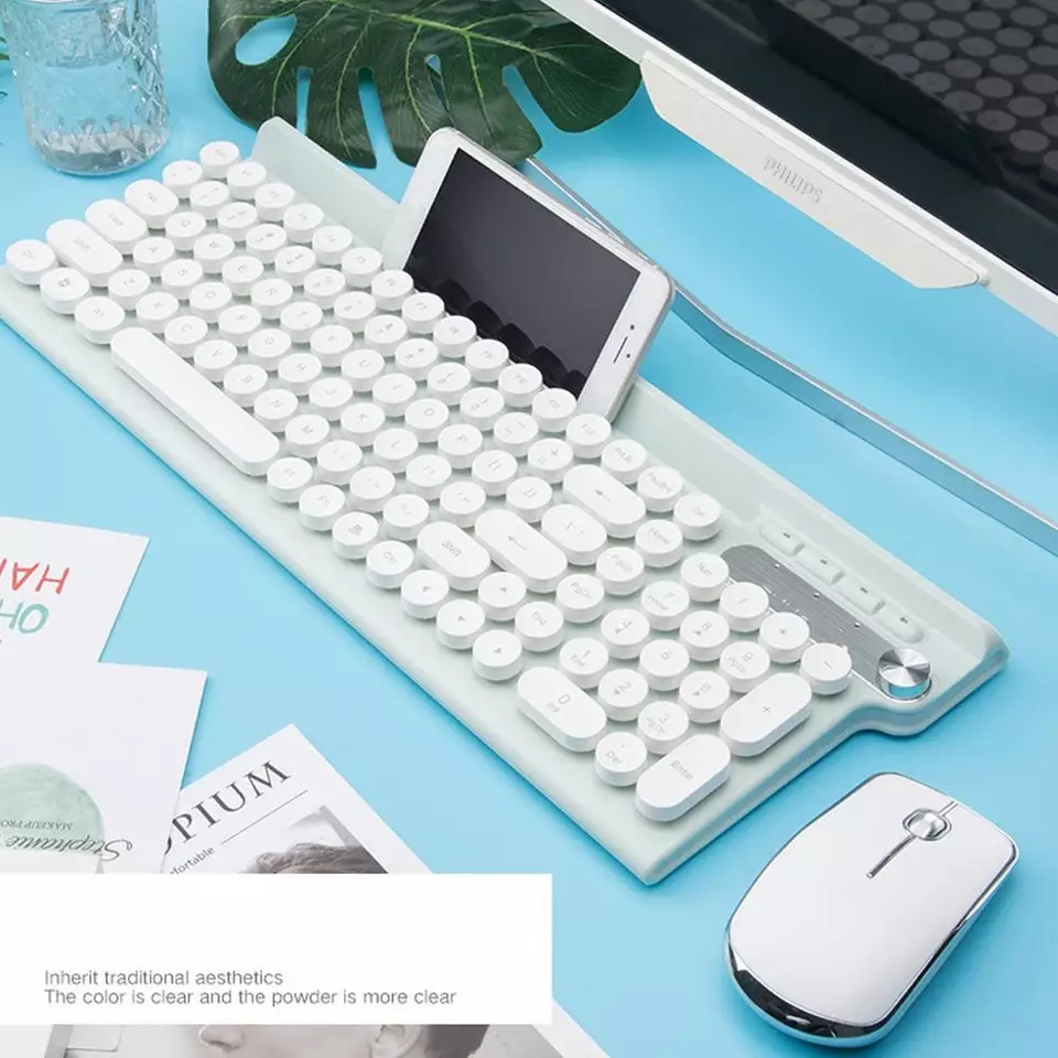 [HCM]Bộ bàn phím và chuột không dây pin sạc màu trắng