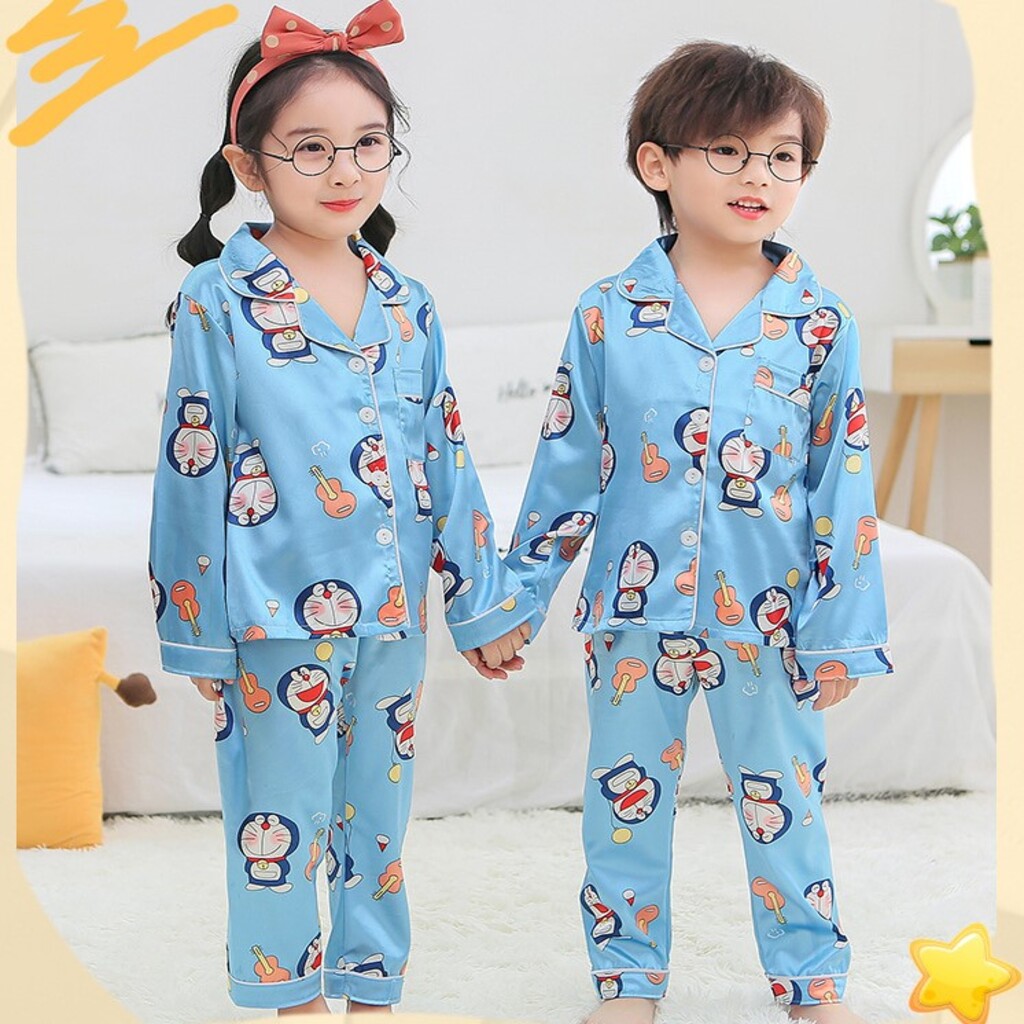 Bộ Đồ Ngủ Pijama Lụa In Pikachu Cực Xinh Cho Bé Trai Bé Mặc Đều Xinh, Đồ Bộ Pijama Hình Cho Bé Từ 9-26Kg - SUMO KIDS
