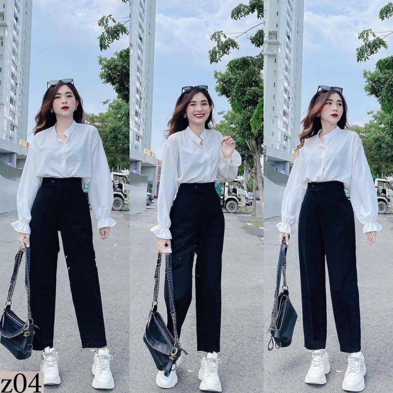 Quần baggy ống đứng cạp lệch