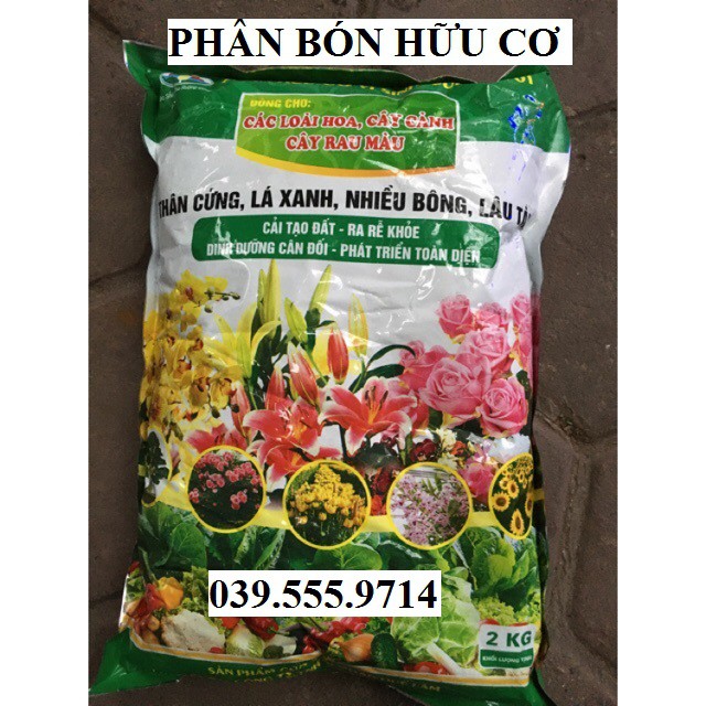 Phân bón hữu cơ vi sinh Quế Lâm (bao 2kg) - Thân Cứng, Lá Xanh, Nhiều Bông, Lâu Tàn