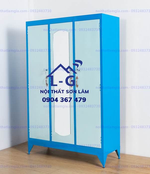 Tủ sắt quần áo 3 cánh màu xanh dương_ sắt sơn dầu
