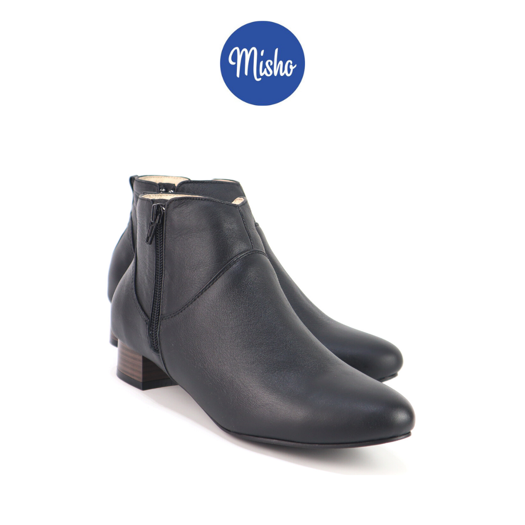Giày Boot Cổ Thấp Da Thật Bốt Misho Chất Da Mềm Mại Gót Vuông 3p 1087