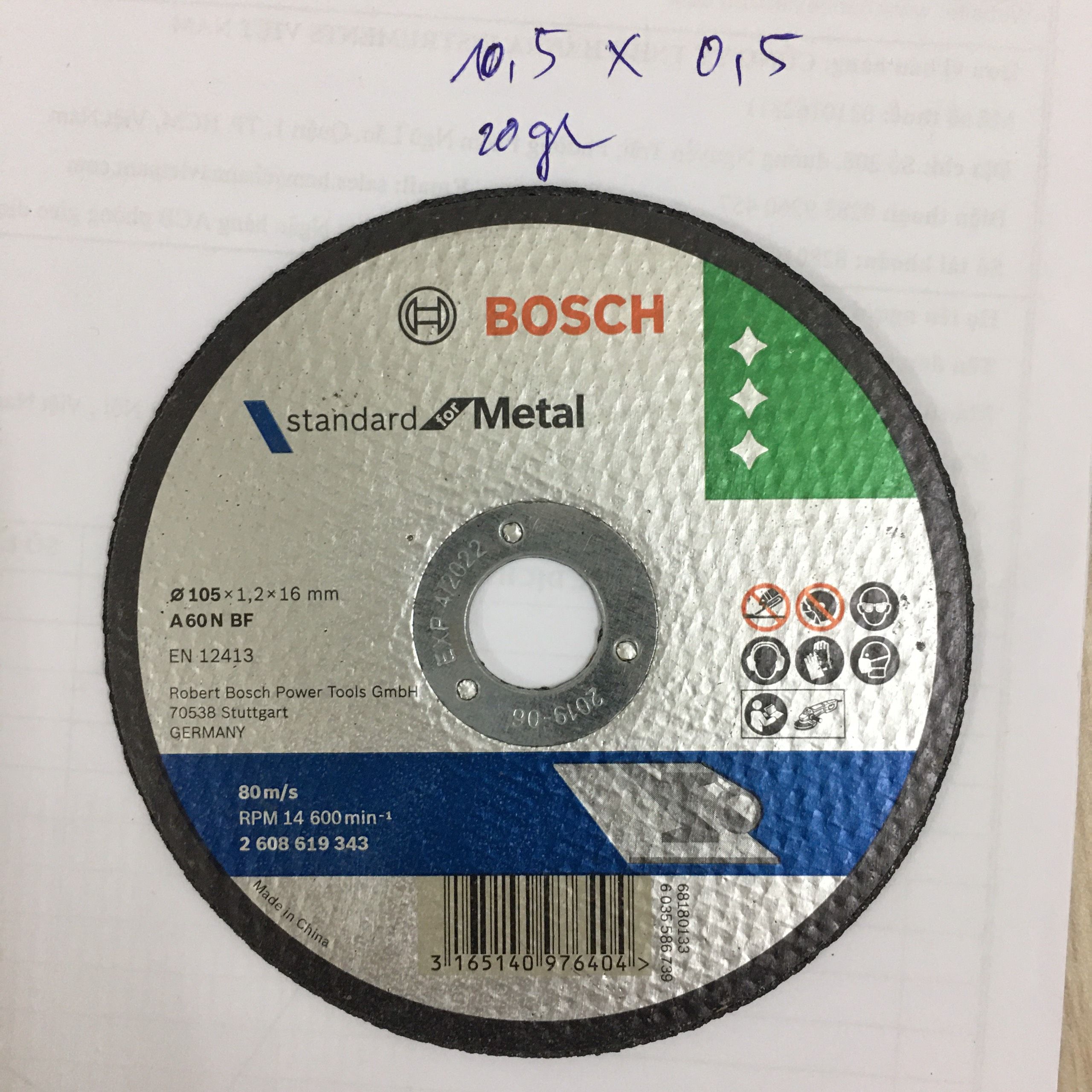 Đá cắt 105 x 1.2 x 16mm (sắt) Bosch 2608619343
