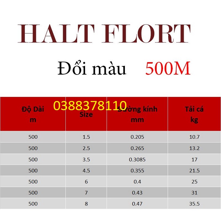 Dây cước câu cá đổi màu 100% nylon halt flort 500m tải cá tốt dùng làm dây trục - dc500m6