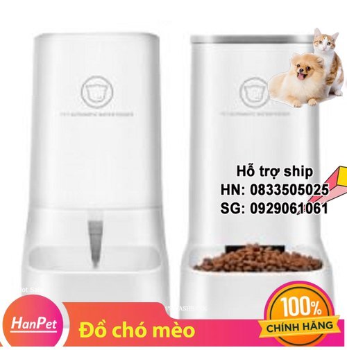 Hanpet - Máy cho chó mèo ăn uống bán tự động dành cho chó mèo lớn Loại có bồn chứa 3,8 lít- Bộ Bát cho chó mèo ăn và uống/ Chén ăn cho chó mèo / chén ăn chó / khay ăn thú cưng