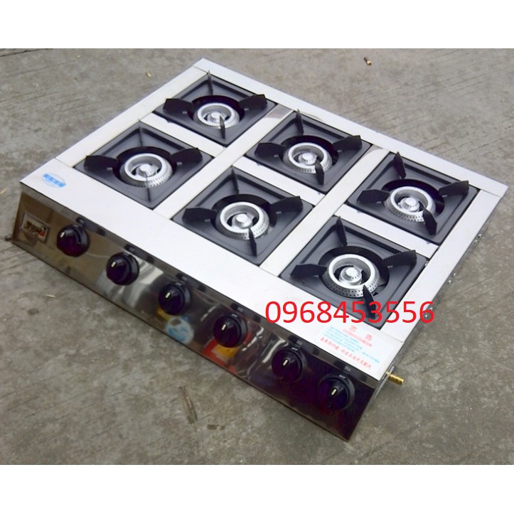 Bếp ga nấu mỳ cay, cơm niêu, bánh xèo 6 lò - Bếp gas 6 họng - Bếp gas 6 cửa