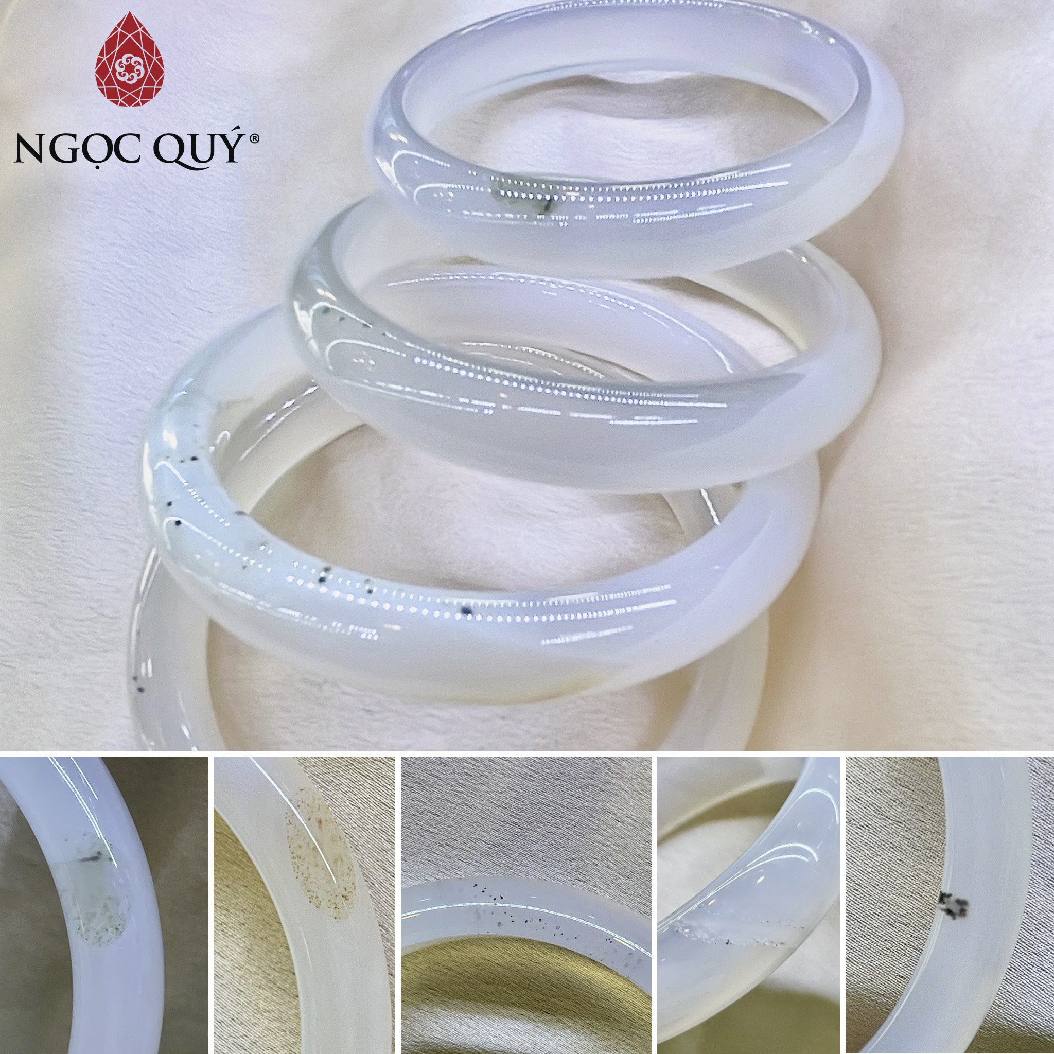 Vòng tay liền khối đá mã não trắng mệnh thủy, kim - Ngọc Qúy Gemstones