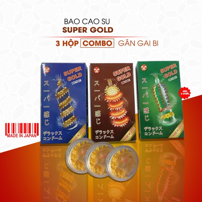 Combo 3 Hộp Bao Cao Su Gân Gai Bi Super Gold  2 chiếc/hộp cao cấp