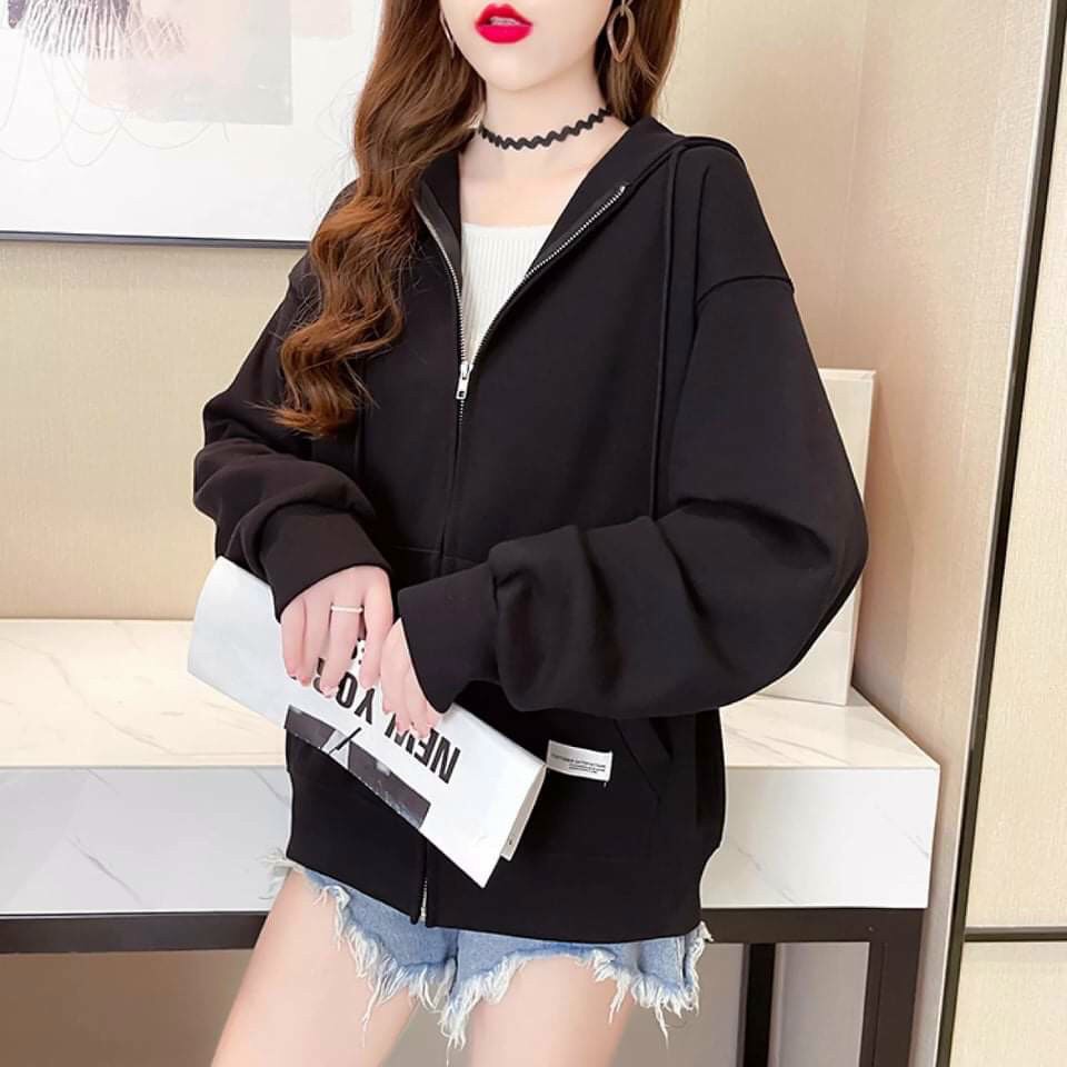 Áo hoodie nữ thiết kế dây kéo tinh tế phối mũ liền siêu xinh 2 túi rộng, thời trang sành điệu cho các nàng đi học đi chơi