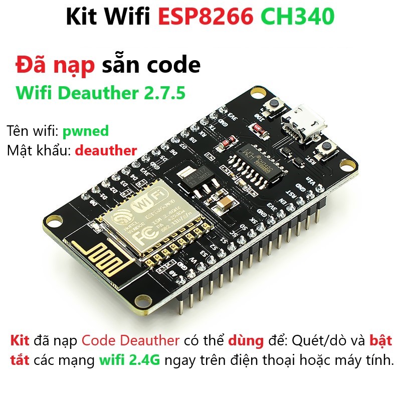 [Đã Nạp Code] Kít RF thu phát wifi ESP8266 NodeMCU Lua V3 CH340, Đế mở rộng Kit Lua