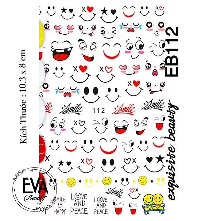 [HCM]Decal Dán Móng Tay 3D Nail Sticker Hoạ Tiết Icon Mặt Cười EB112